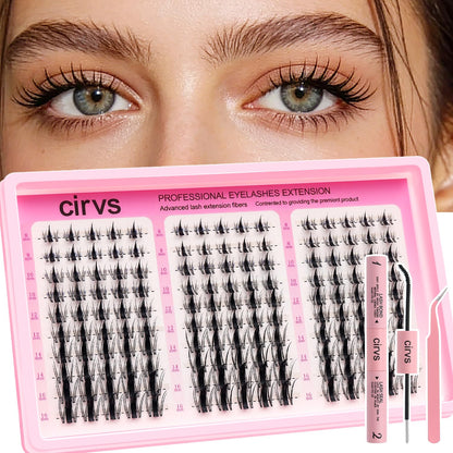 Cirvs Lash Clusters Kit，DIY Lash Extension at Home Beginner-Friendly Lashes，8-16mm with Bottom Lashes Clusters DIY Lash，Eye Lashes Natural Looking，with Bond and Seal Tweezers (Graceful kit)