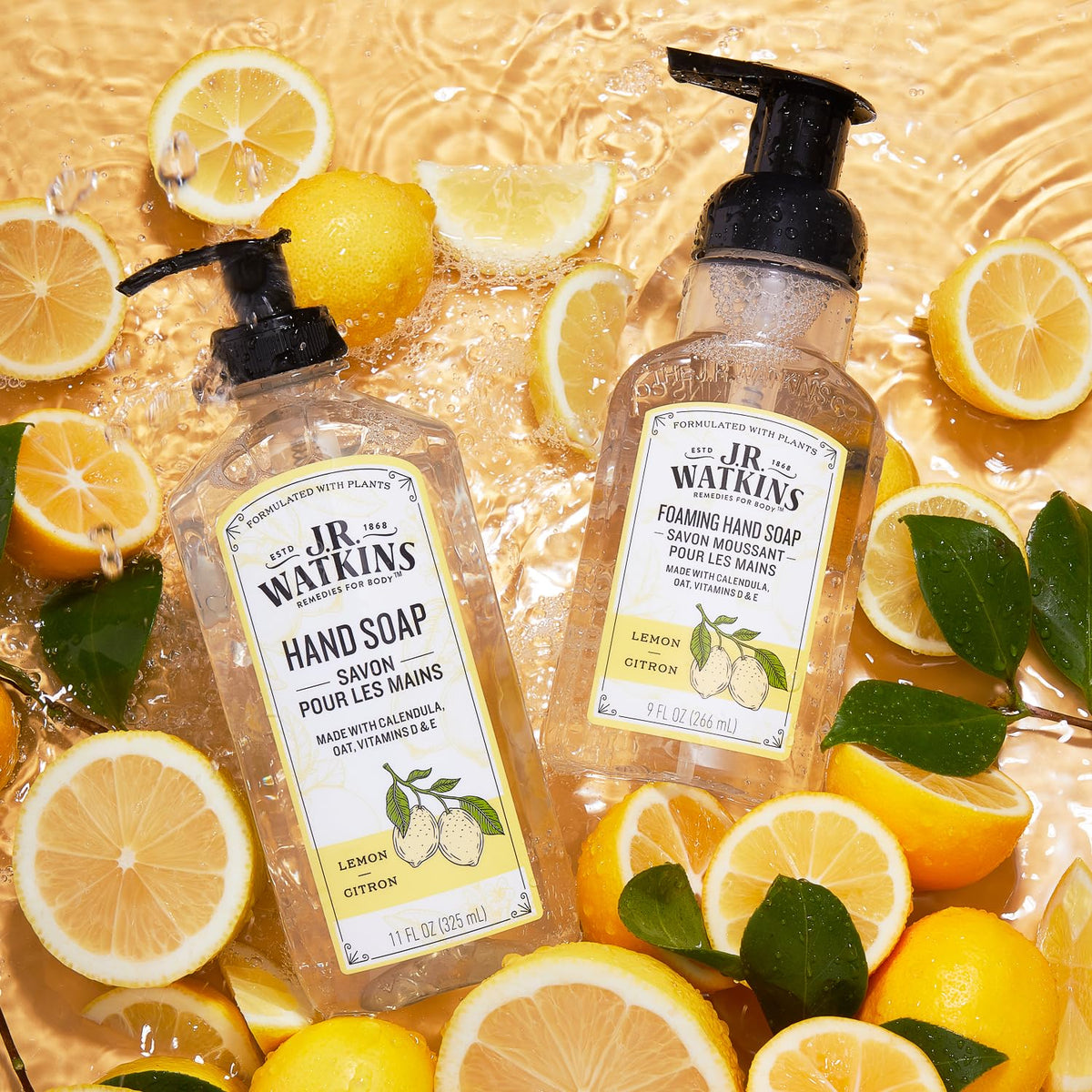 J.R. Watkins Moisturizing Gel Hand Soap Dispenser 3 Pack, Lemon, 11 fl oz