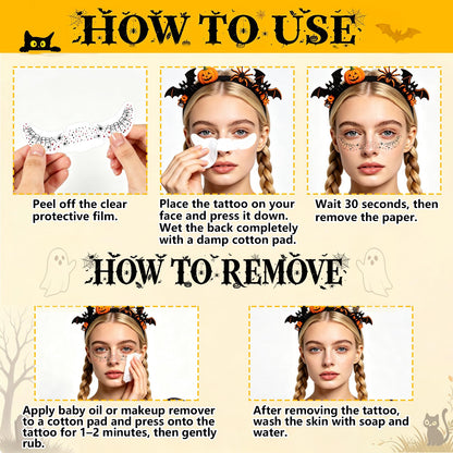 8 Pcs Glitter Halloween Freckle Tattoos for Women Halloween Costume Parties