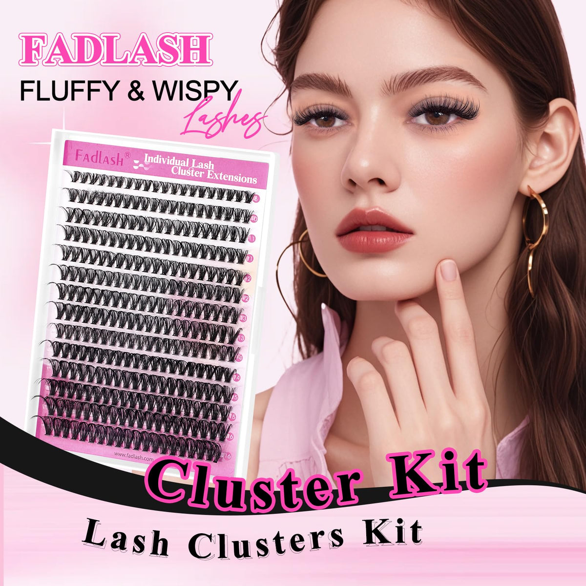 FADLASH Lash Clusters Kit 280PCS Natural Eyelash Clusters Individual D Curl Cluster Eyelash Extensions 8-16mm with Lash Bond and Seal Lash Tweezer for Beginners Soft Thin Band (40D-0.07D-8-16mm KIT)