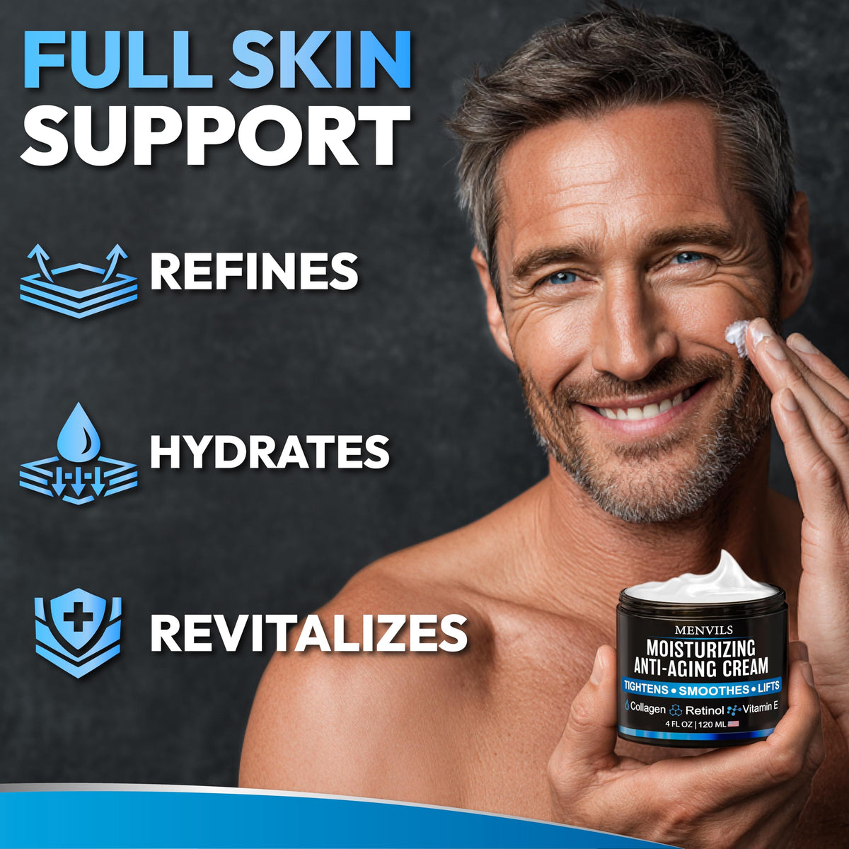Mens Face Moisturizer Cream - Anti-Aging & Wrinkle Cream, Non-Greasy, 4 OZ