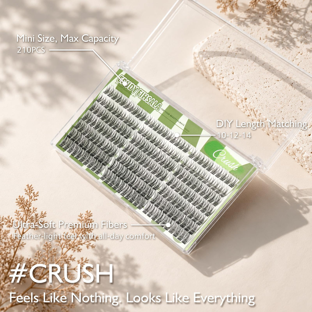 Crush Natural Wispy Lash Clusters – Soft C Curl Lash Clusters 10-14mm 210Pcs | DIY Eyelash Extension Kit with Bond & Seal Tweezers for Clean Soft Glam Look EPUDY FIHSALA