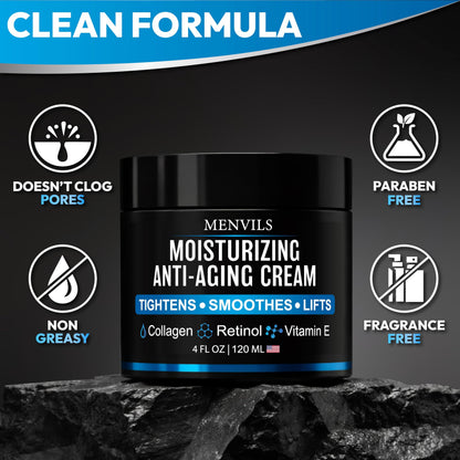 Mens Face Moisturizer Cream - Anti-Aging & Wrinkle Cream, Non-Greasy, 4 OZ