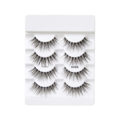 KISS Lash Couture Naked Drama Collection False Eyelashes Multipack 01 with Cushion Flexi Band, Style 'Ruffle', Full & Fluffy Volume, 4 Pairs Fake Eyelashes