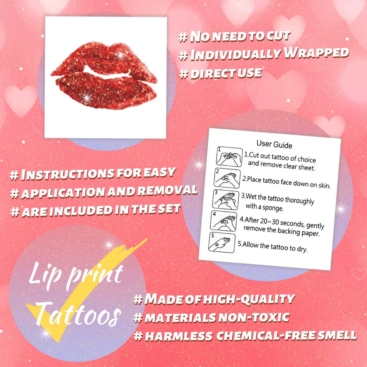 winthrop 120 Pcs Glitter Lip Print Temporary Tattoos, Individually Wrapped Kiss Tattoos, Valentine’s Day&Halloween Party Favors, Bachelorette Bridal Shower Wedding Supplies, 60 Designs