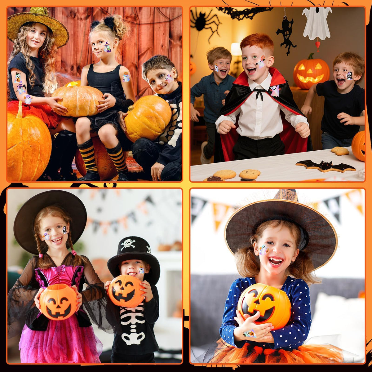 JUNEBRUSHS 120 Pcs Halloween Glitter Temporary Tattoos