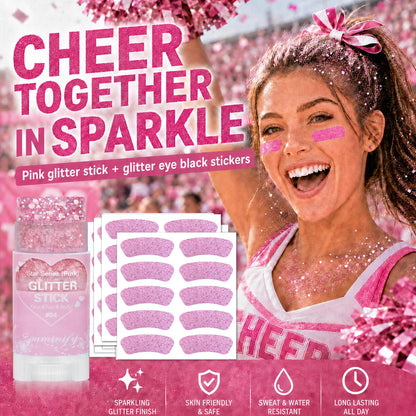 Paminify Pink Eye Black Stickers and Hair Glitter Stick Kit,Water-Proof 50pcs Eye Sticker Bulk for Baseball Softball Sports Party,Pink Spirit Day Accessories Holographic Cheer Face Body Glitter