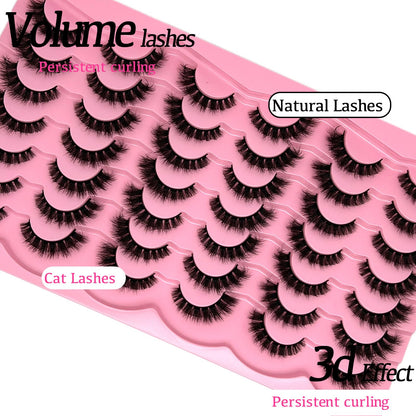 etokdos Short Fluffy Lashes Cat Eye 21 Pairs Natural False Strips Lashes Pack Wispy 3D Faux Mink Eyelashes