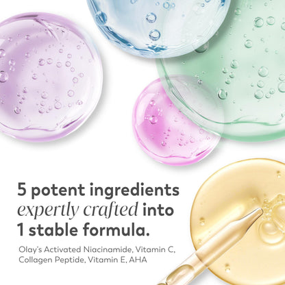 Olay Super Serum Trial Size - Niacinamide, Vitamin C & E, Collagen Peptide, AHA - 5-in-1 Skin Care Benefits - Healthy Glow, Brightening, Hydrating, Smoothing, Firming, Evens Tone, Anti-Aging, 0.4 Oz