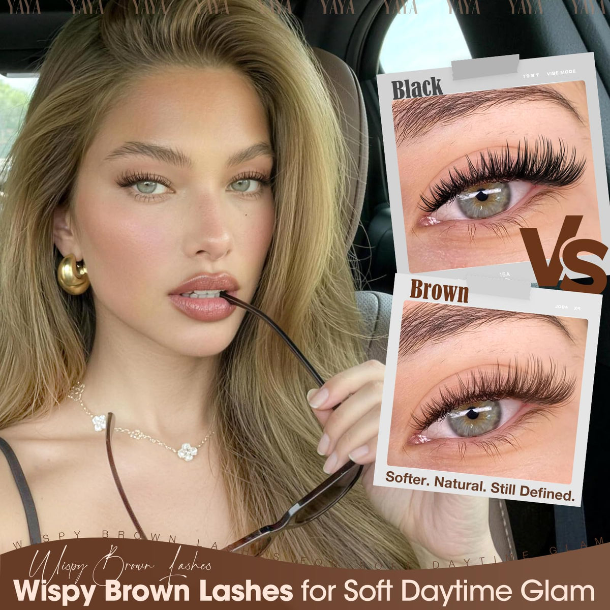 Yawamica Wispy Brown Lash Clusters Fluffy Brown Eyelash Clusters 9-16mm