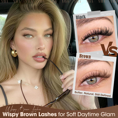 Yawamica Wispy Brown Lash Clusters Fluffy Brown Eyelash Clusters 9-16mm