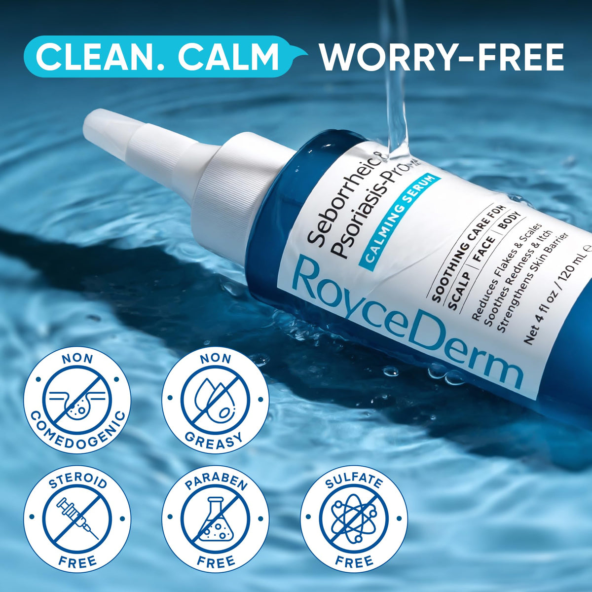 Roycederm Seborrheic & Psoriasis Calming Serum: Clinically Inspired Care for Itch, Dryness, Redness & Flaking - Seborrheic Dermatitis & Psoriasis Scalp Treatment Suitable for Scalp, Face & Body