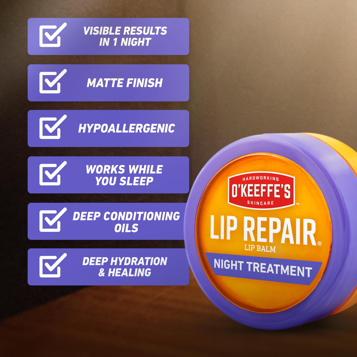 OKeeffes Lip Repair Night Treatment Balm, 0.25 oz Jar