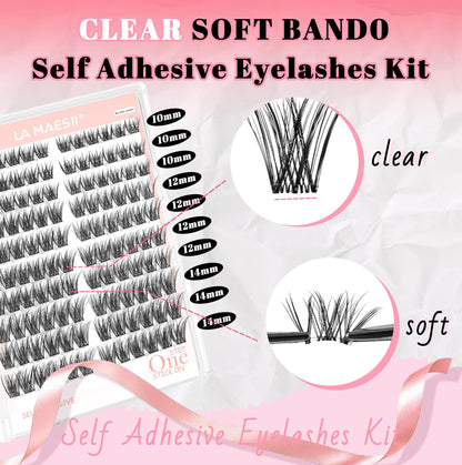 LA MAESII Self Adhesive Lash Clusters,Wispy Pre Glued Clear Band Lashes