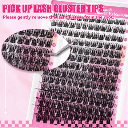 FADLASH Lash Clusters Wispy Eyelash Clusters D Curl Individual Natural Cluster Eyelash Extensions 168Pcs Eyelash Extensions 8-16mm Black Thin Band Soft and Reusable (GS49)