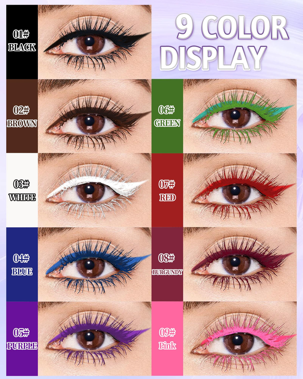 Burgundy Waterproof Mascara Eyeliner, Colored Tubing Mascara Eye Liner Set