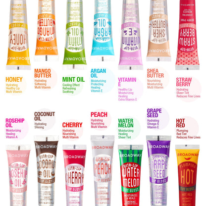 Ruby Kisses Broadway Vita-Lip Clear Lip Gloss (Coconut Oil 6 Pack), Ultra-Hydrating & Soothing Formula with Vitamin Oils, High-Shine Non-Sticky Finish, Healing Glossy Lip Balm Locks in Moisture