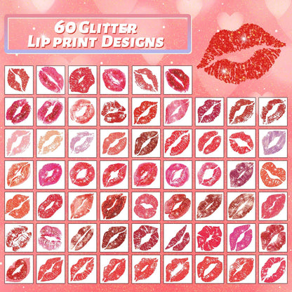 winthrop 120 Pcs Glitter Lip Print Temporary Tattoos, Individually Wrapped Kiss Tattoos, Valentine’s Day&Halloween Party Favors, Bachelorette Bridal Shower Wedding Supplies, 60 Designs