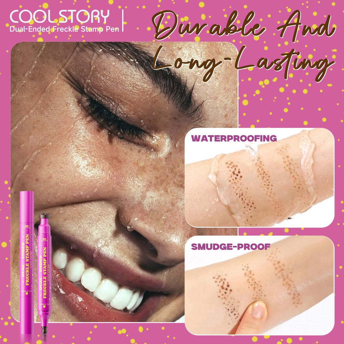Beauty Glazed Dual-Ended Freckle Stamp Pen – Realistic Faux Freckles Makeup with Soft Sponge Stamp & Precision Tip – Waterproof Long-Lasting Freckle Marker for Natural or Bold Looks (01 Beige Brown)