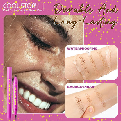 Beauty Glazed Dual-Ended Freckle Stamp Pen – Realistic Faux Freckles Makeup with Soft Sponge Stamp & Precision Tip – Waterproof Long-Lasting Freckle Marker for Natural or Bold Looks (01 Beige Brown)