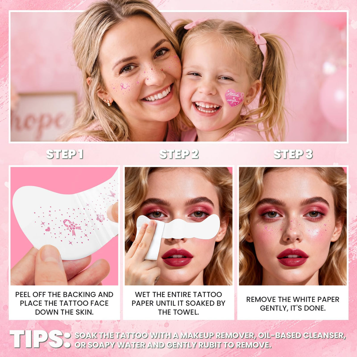 Breast Cancer Awareness Accessories, Pink Out Glitter Freckles Face Tattoo