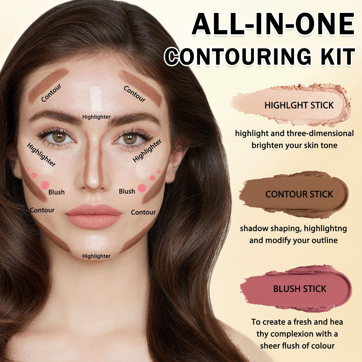IONSGAKO 6 Colors Double-ended Cream Contour Stick Makeup Kit, Set A