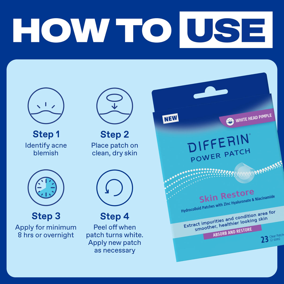 Differin Power Pimple Patches, Hydrocolloid Acne Treatment, 23ct