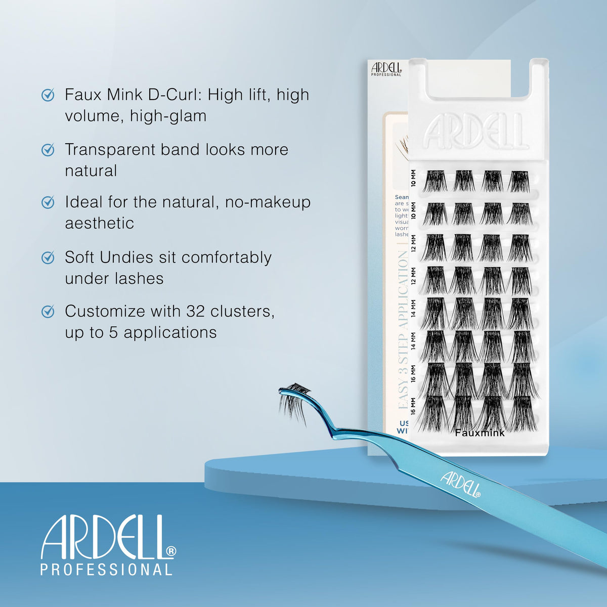 Ardell Seamless Underlash Faux Mink Lash Clusters – Faux Mink D Curl Cluster Lashes Natural Eyelash Clusters with Invisiband, Cluster Eyelash Extensions, DIY Lash Extension, 32 ct