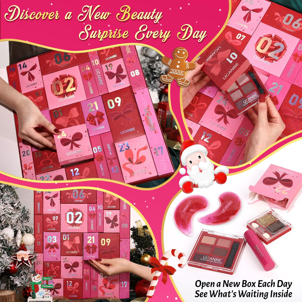 UCANBE 2026 Makeup Advent Calendar, 24-Day Christmas Makeup Gift Set for Women & Teen Girls, 2026 Xmas Beauty & Cosmetic Essentials Countdown Calendar Holiday Surprise Make Up Gift Kits Full Kit (Red)