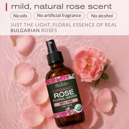 Organic Rose Water Spray for Face, USDA Certified 100% Pure, 4 Fl Oz