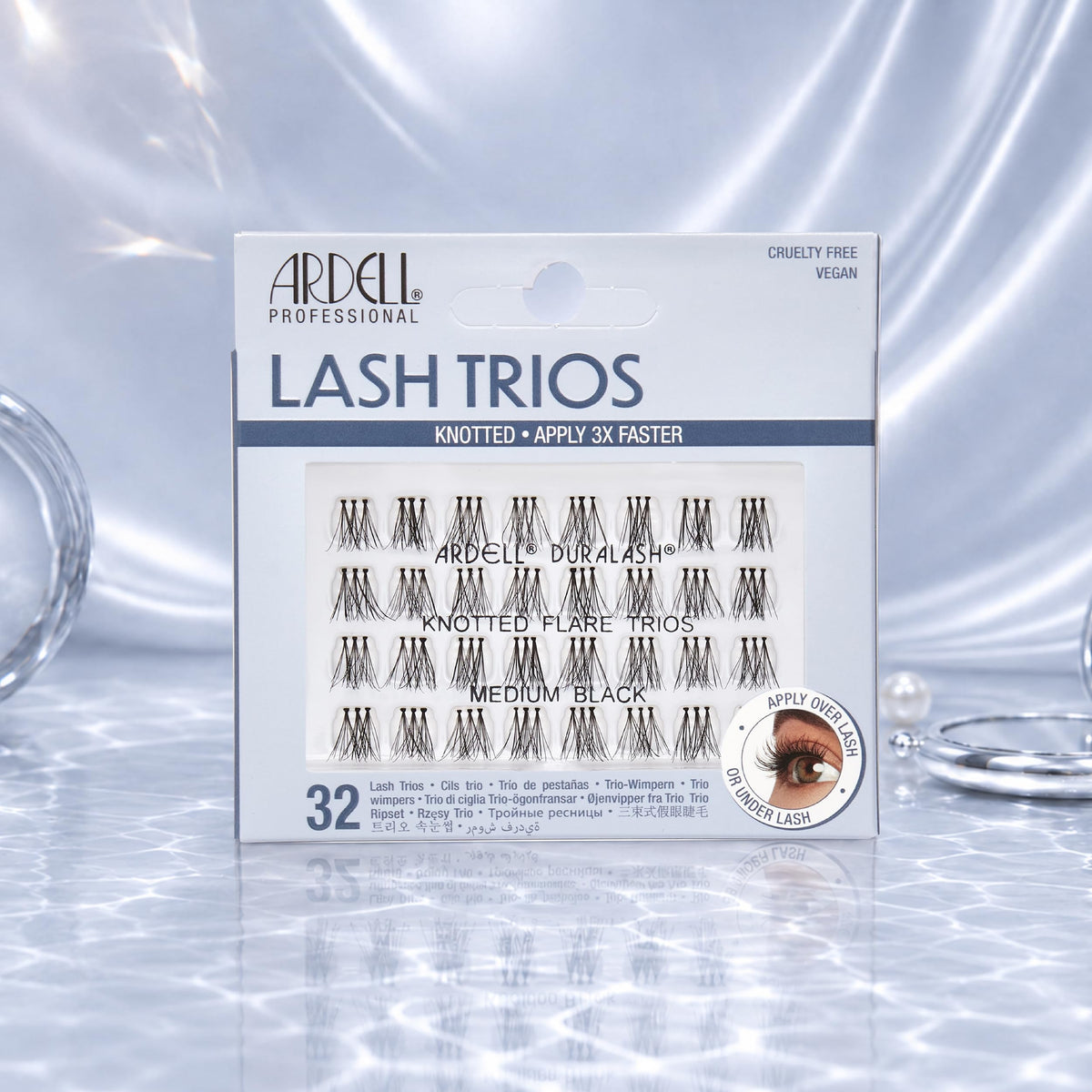Ardell Knotted Flare Lashes Trios Lash Clusters Medium Black, 32 Ct, 4 Pack