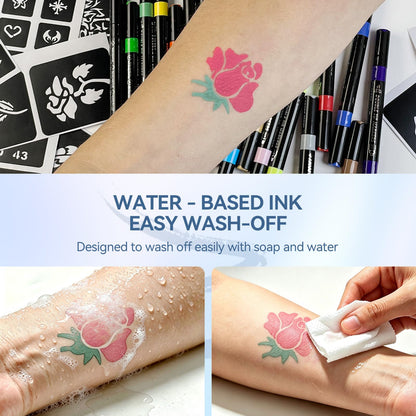 HAWINK Temporary Tattoos Markers Body Tattoo Kit 18 Count 56 Stencils