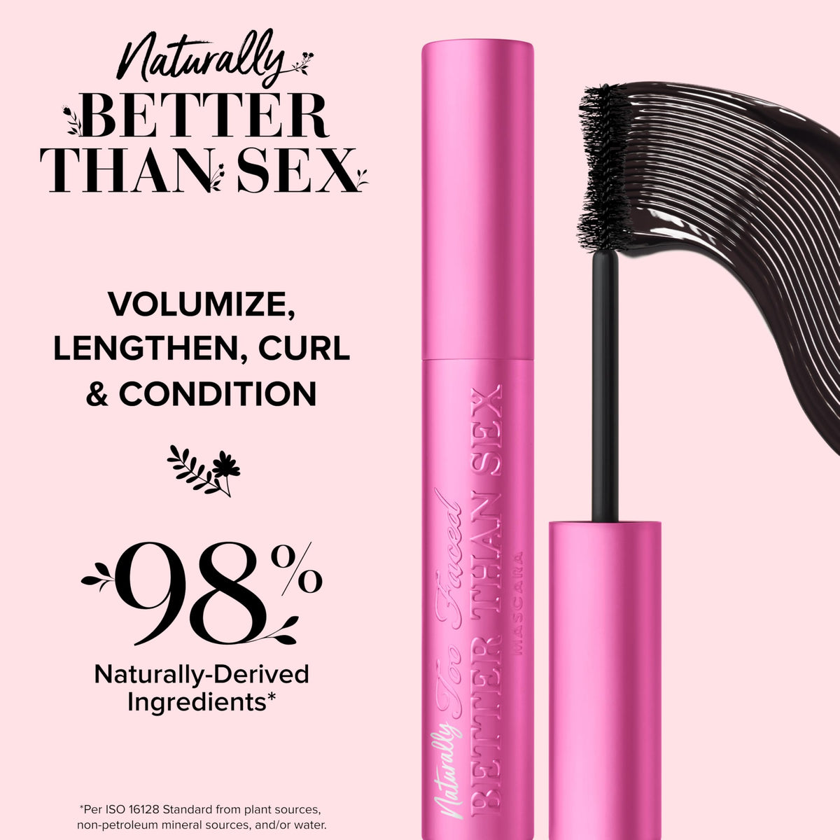 Too Faced Naturally Better Than Sex Mascara|Volumizing and Lengthening Mascara with Bamboo Fibers + Goji Berry,Nourishing for Sensitive Eyes, Vegan,Cruelty-Free Eye Makeup,Black,Travel Size,0.16 Fl Oz