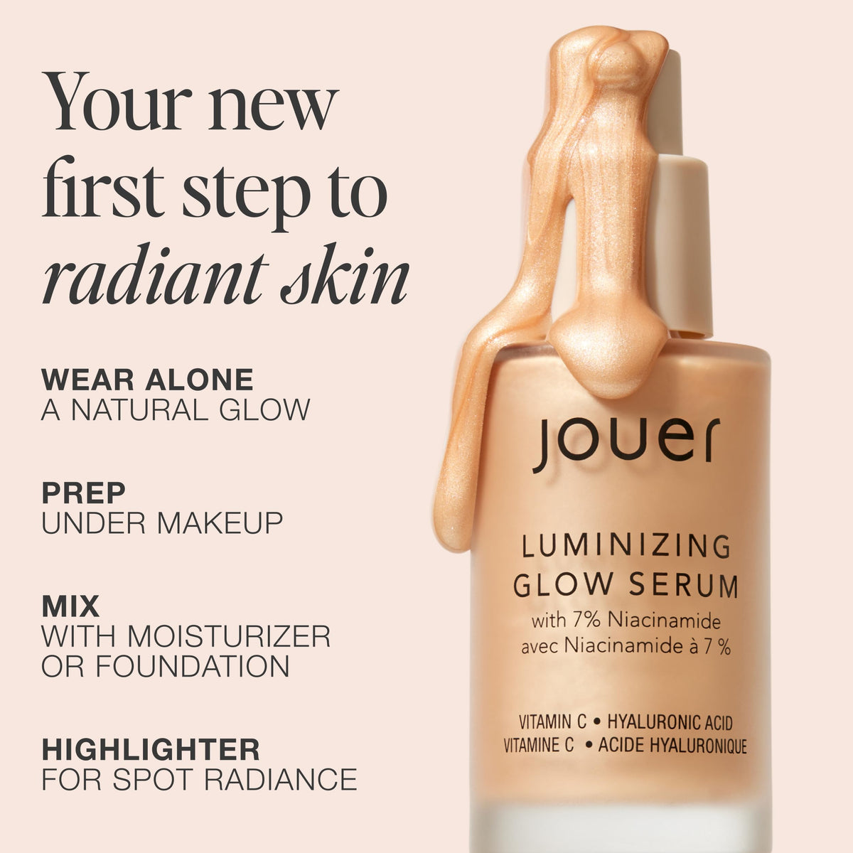 Jouer Luminizing Glow Drops Serum with 7% Niacinamide | Mix 2–3 Drops With Moisturizer or Foundation For A Summer Glow, Use With or Without Makeup, 1 fl oz