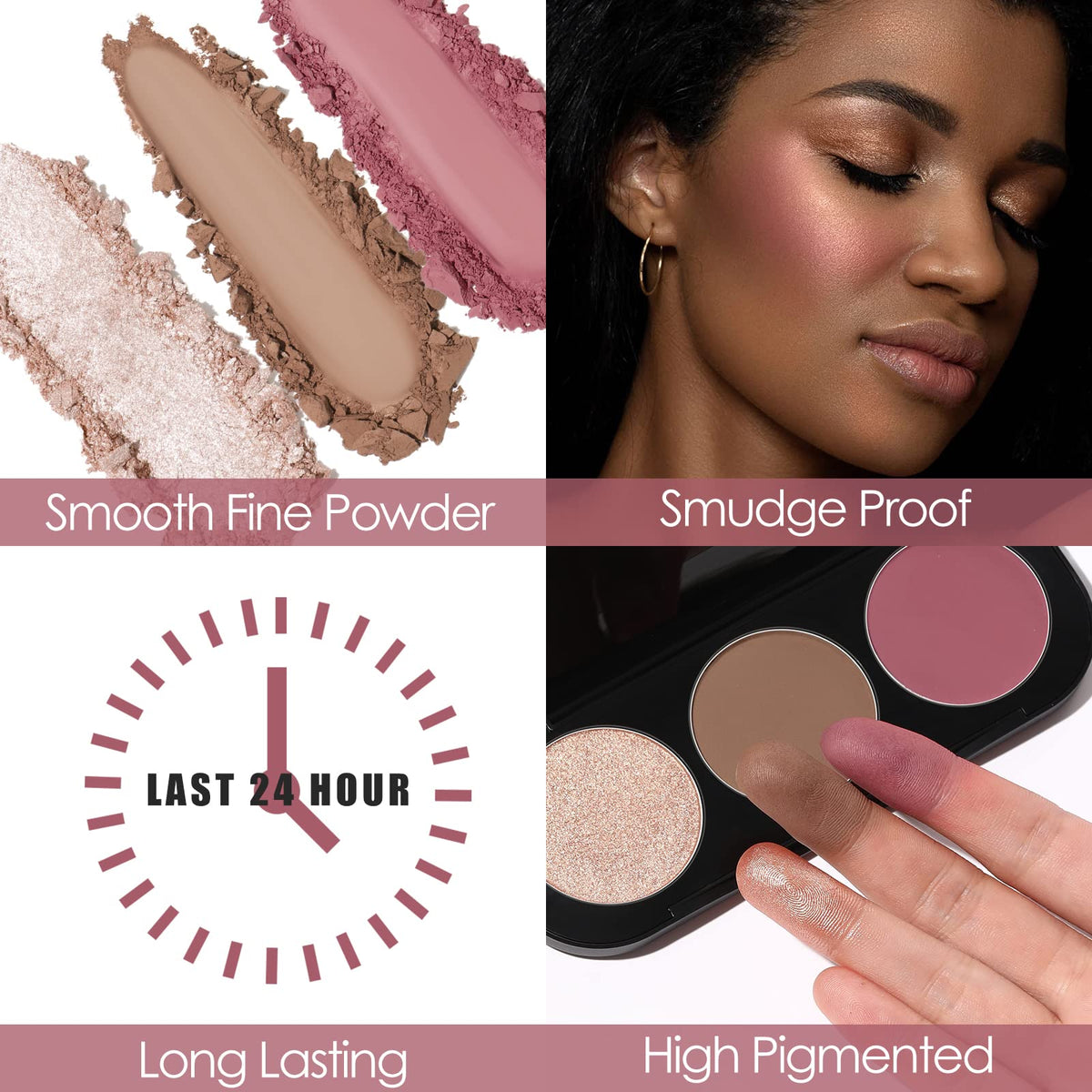 FOCALLURE Blush and Highlighter Palette,3 in 1 Contour Palette,Cruelty-Free Matte Bronzer Powder,Shimmer Illuminator Highlighters for a Glowing Look,#10