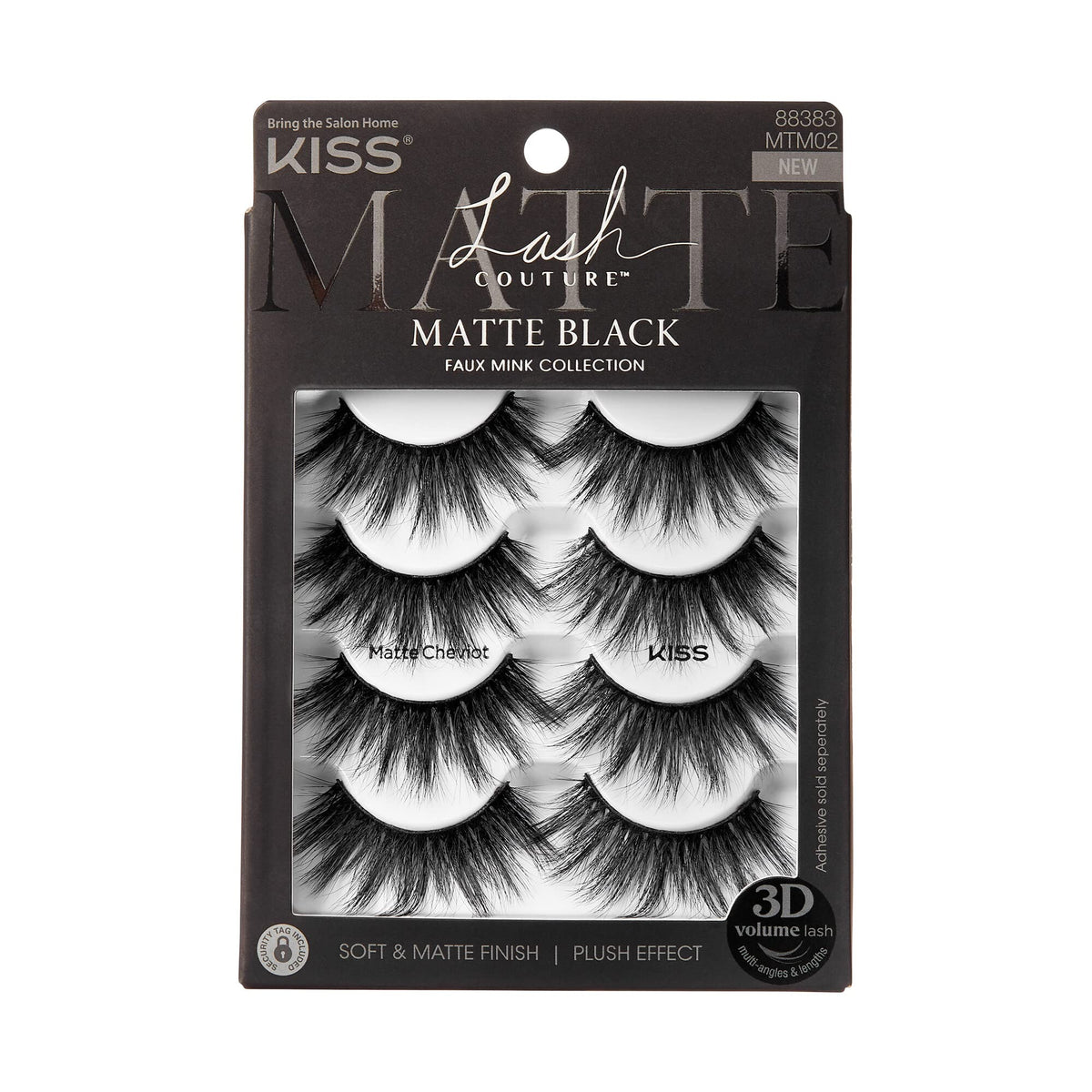 Kiss Matte Black, False Eyelashes, 'Matte Cheviot', 18mm-20mm, Includes 4 Pairs Of Lashes, Easy to Apply, Reusable Lash Clusters