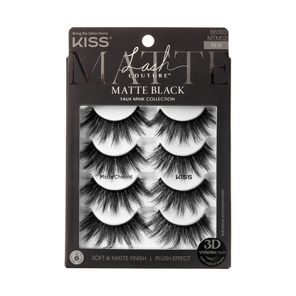 Kiss Matte Black, False Eyelashes, 'Matte Cheviot', 18mm-20mm, Includes 4 Pairs Of Lashes, Easy to Apply, Reusable Lash Clusters