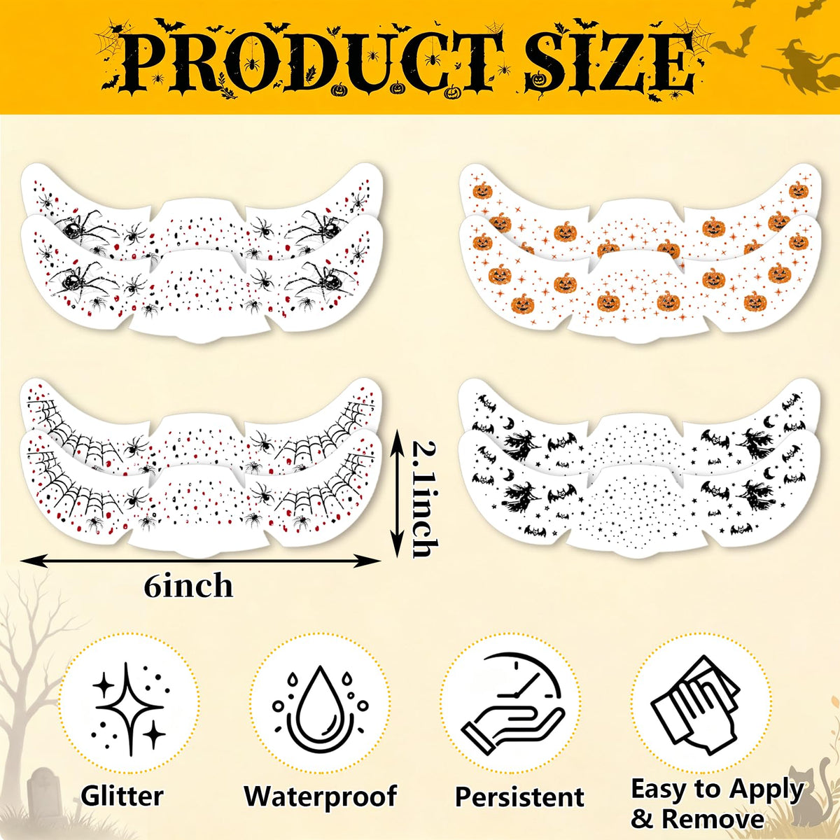 8 Pcs Glitter Halloween Freckle Tattoos for Women Halloween Costume Parties