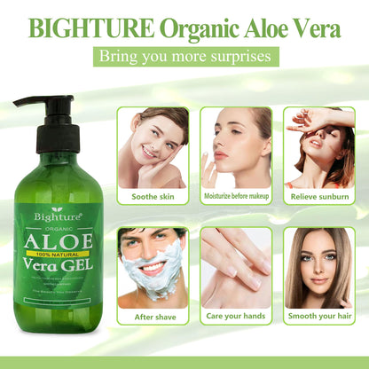 BIGHTURE Aloe Vera Gel, 100% Aloe Vera from Freshly Cut Aloe Leaves, Skin Care for Deeply & Rapidly Soothing, Firming, After Shave, Sunburn Relieve, etc