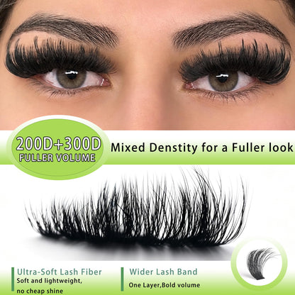 Kmilro Lash Clusters 200D+300D Eyelash Clusters 12-20mm Thick Volume Lash Extensions Wispy Individual Cluster Lashes DIY Eyelash Extensions Dramatic Full Look Salon Style False Eyelashes
