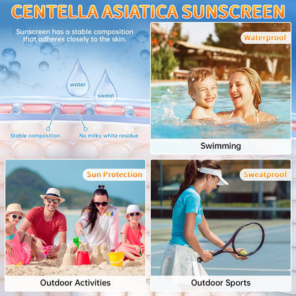 Centella Sunscreen SPF 50, Hyalu Cica Sunscreen for Face, Water Resistant Strong UV Protection No White Cast, Madagascar Face Sun Screen Oil Free, Water Fit Sun Serum(Blue 1)