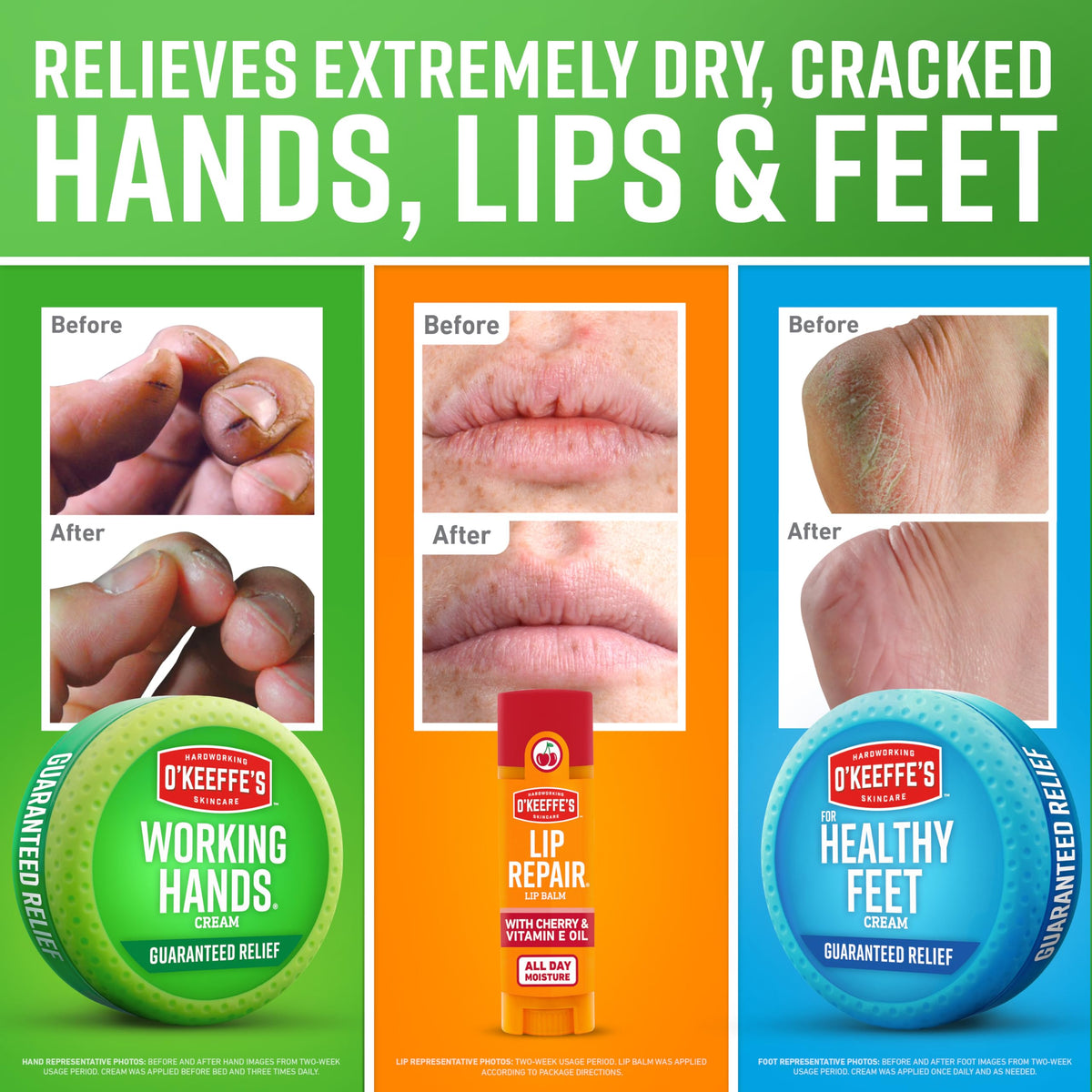 O'Keeffe's Giftbox, Lip Repair with Cherry, Working Hands, Healthy Feet