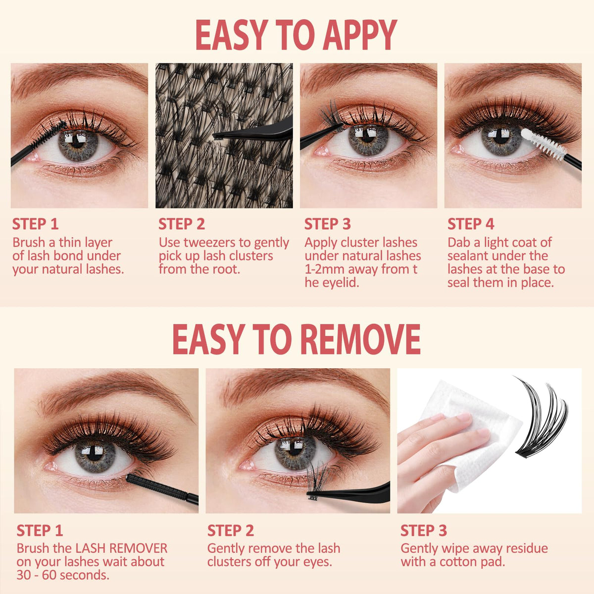 LAVONE Lash Clusters Kit, 280Pcs Waterproof D Curl 9-16mm Individua Lashes