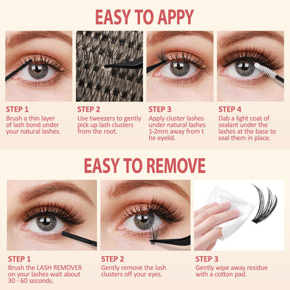 LAVONE Lash Clusters Kit, 280Pcs Waterproof D Curl 9-16mm Individua Lashes