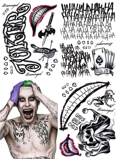 Joker Tattoos Halloween - HAHAHA Damaged JOKER Smile Temporary Tattoos Fake Tattoo Stickers Joker Costume Masquerade Cosplay Party Accessories Makeup Waterproof