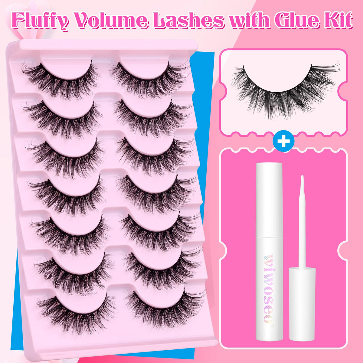 Wispy Lashes Natural False Eyelashes with Lash Glue Cat Eye Lashes Kit