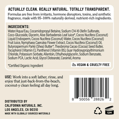 California Naturals Classic Clean Toasted Coconut Body Wash 2-Pack, Coconut Oil, Shea Butter & Aloe, Naturally Scented, Sulfate, Paraben & Silicone Free, 20 oz