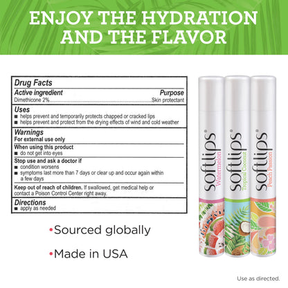 Softlips Daily Lip Moisturizer For Very Dry Lips, Tropical Flavored Lip Balms, Hydrates, Soothes & Prevents Dry, Chapped Lips, Smooth Glide Formula, Dermatologist Tested, Pack of 3 Chap Sticks