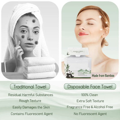 WOWOTEX Bamboo Rayon Disposable Face Towels for Sensitive Skin, Ultra Soft
