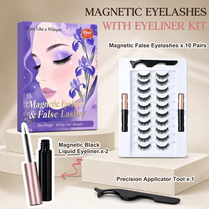 Magnetic Eyelashes with Applicator Eyeliner Natural Fake Eyelashes 10 Pairs